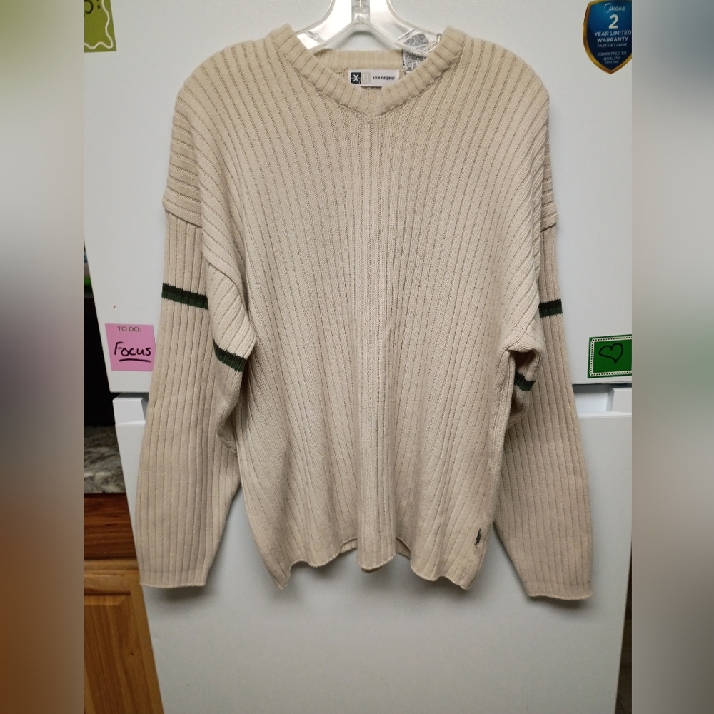 Cream Sweater with Green Accents